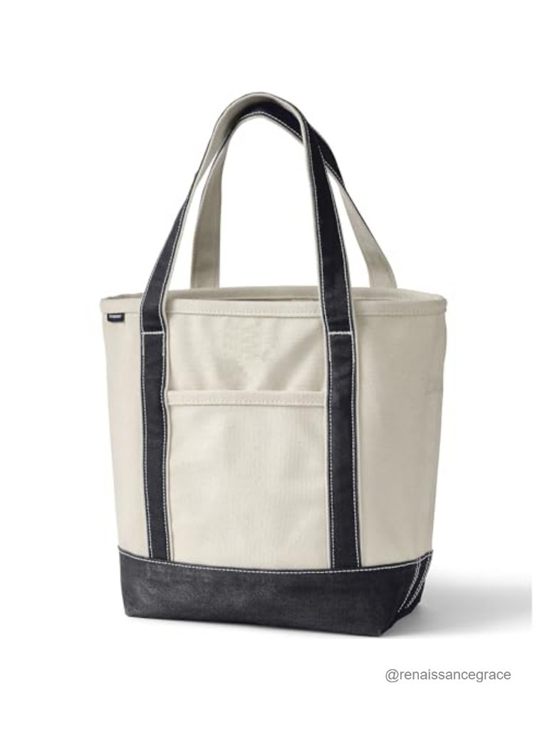 Lands' End Open Top Canvas Tote Bag Medium Regular Handle 100% Cotton